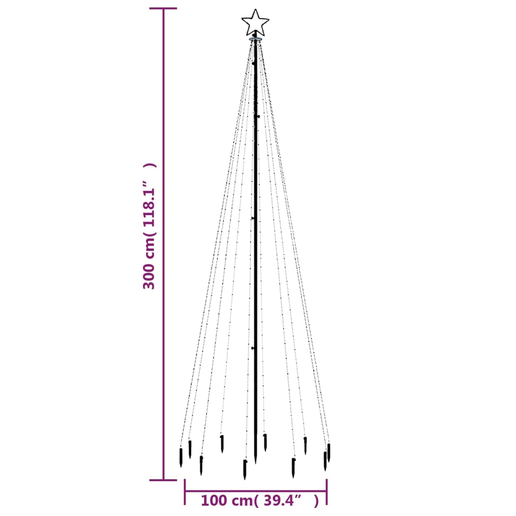 Joulukuusi piikillä 310 moniväristä LED-valoa 300 cm