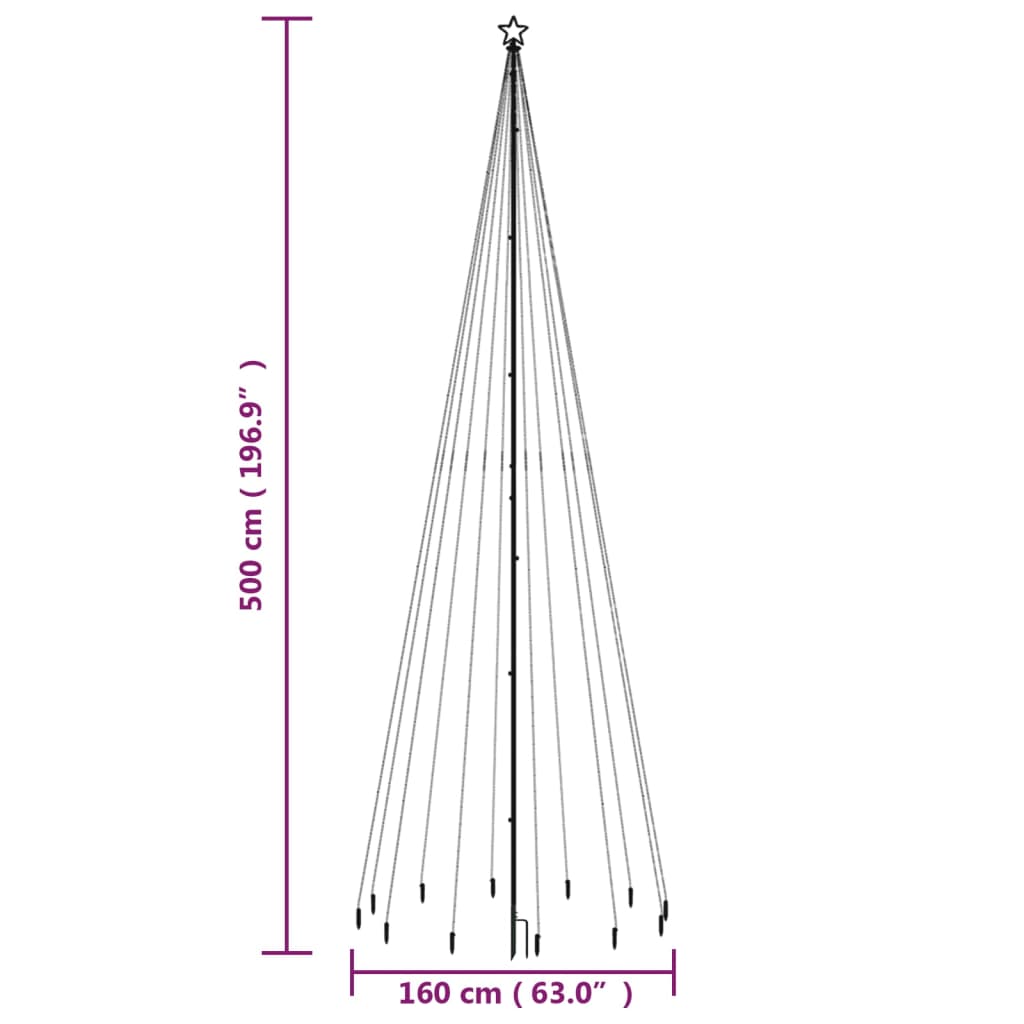 Joulukuusi piikillä 732 kylmän valkoista LED-valoa 500 cm