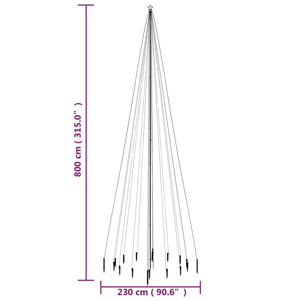 Joulukuusi piikillä 1134 sinistä LED-valoa 800 cm