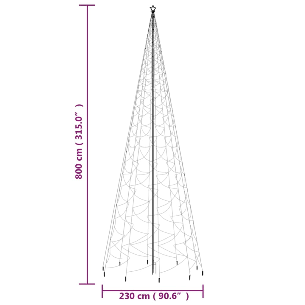 Joulukuusi piikillä 3000 kylmän valkoista LED-valoa 800 cm