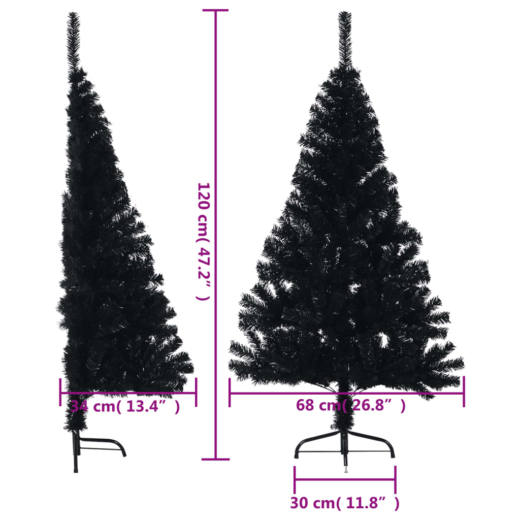 Tekojoulukuusen puolikas jalustalla musta 120 cm PVC