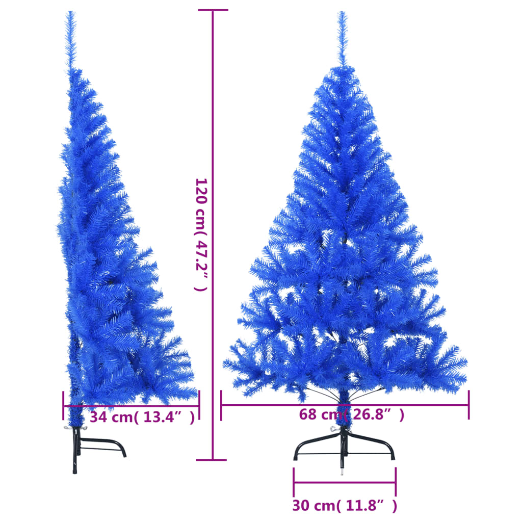 Tekojoulukuusen puolikas jalustalla sininen 120 cm PVC