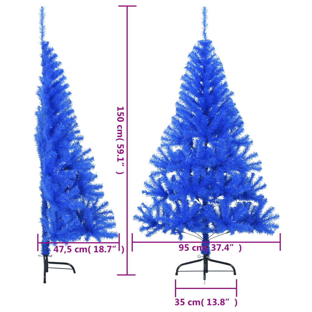 Tekojoulukuusen puolikas jalustalla sininen 150 cm PVC