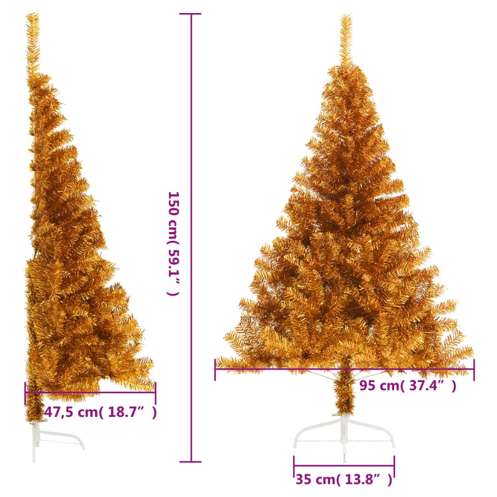 Tekojoulukuusi puolikas jalustalla kulta 150 cm PET