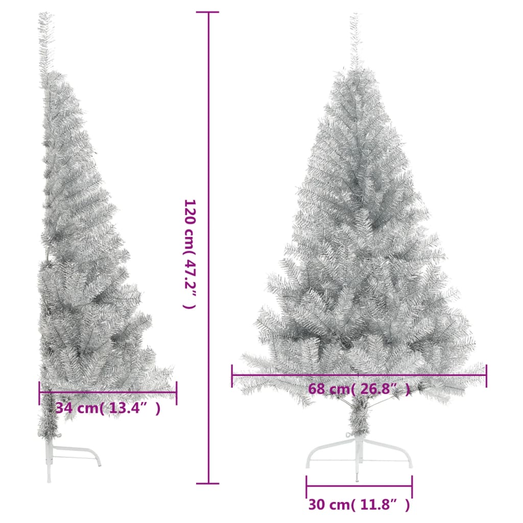 Tekojoulukuusi puolikas jalustalla hopea 120 cm PET