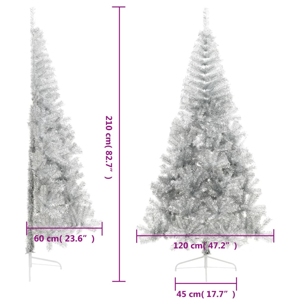 Tekojoulukuusi puolikas jalustalla hopea 210 cm PET