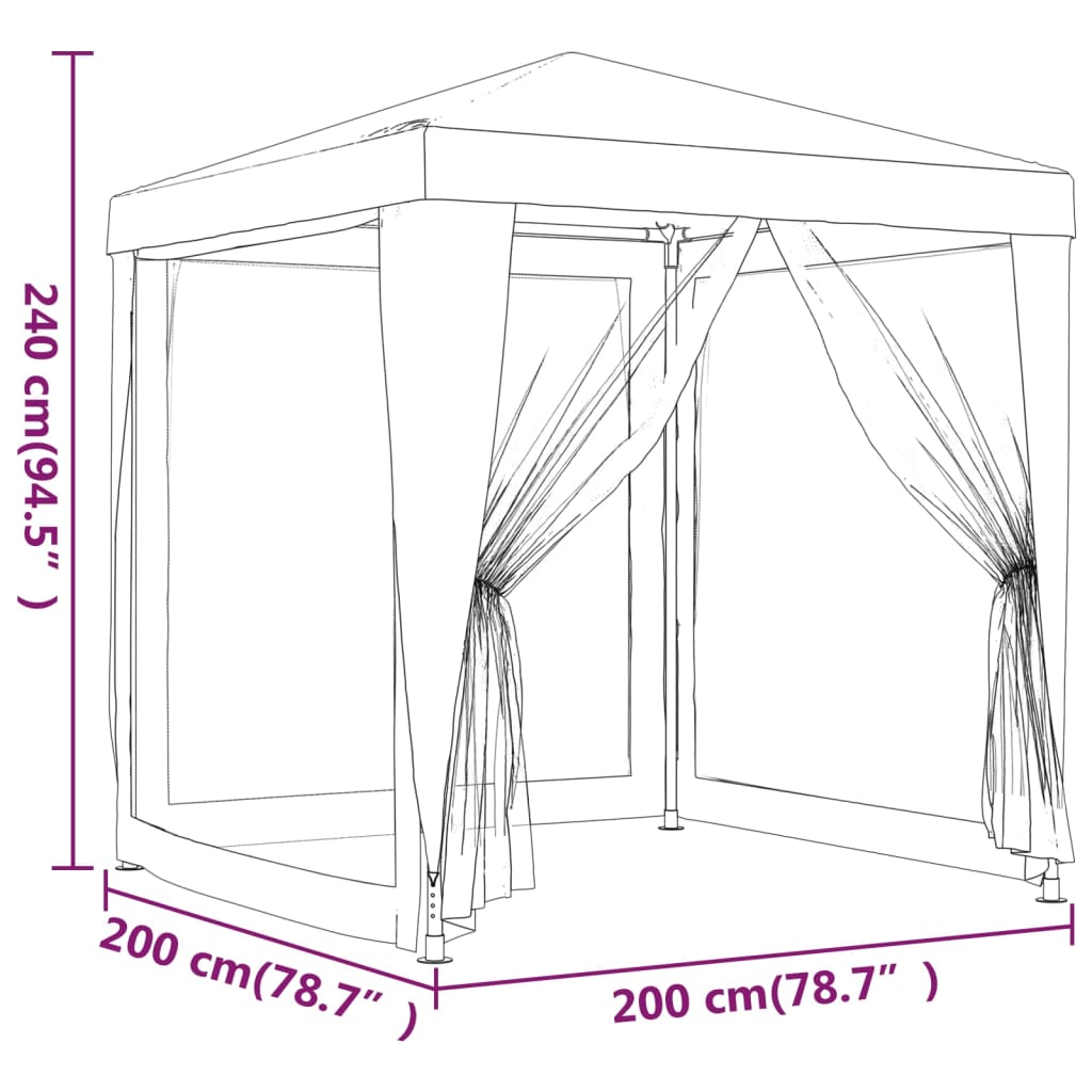 Juhlateltta 4 verkkosivuseinää antrasiitti 2x2 m HDPE