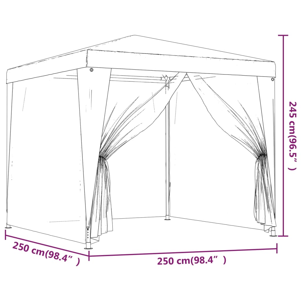 Juhlateltta 4 verkkosivuseinää vihreä 2,5x2,5 m HDPE