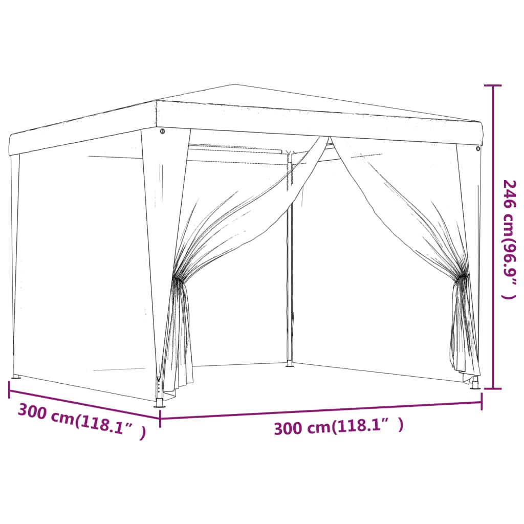 Juhlateltta 4 verkkosivuseinää sininen 3x3 m HDPE