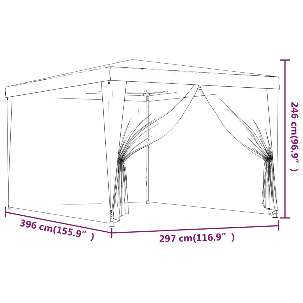 Juhlateltta 4 verkkosivuseinää antrasiitti 3x4 m HDPE