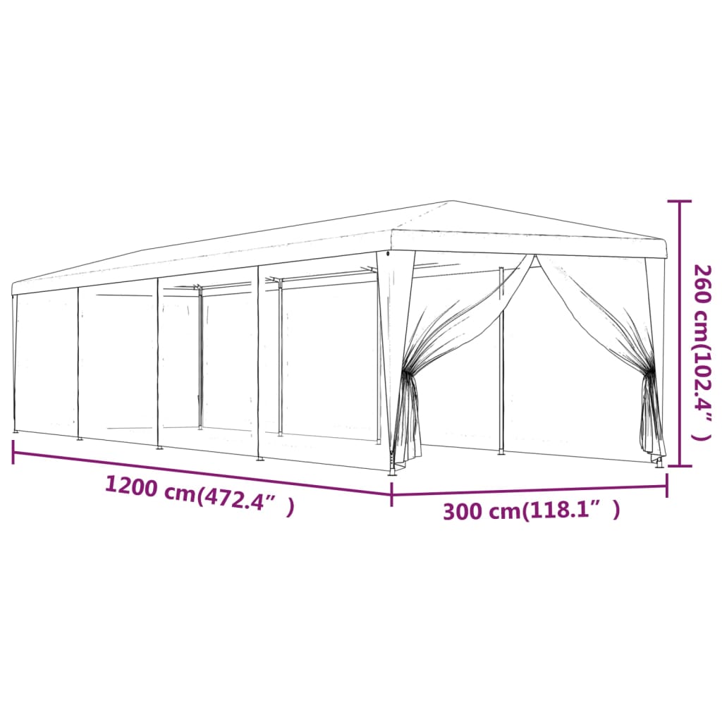 Juhlateltta 10 verkkosivuseinää sininen 3x12 m HDPE