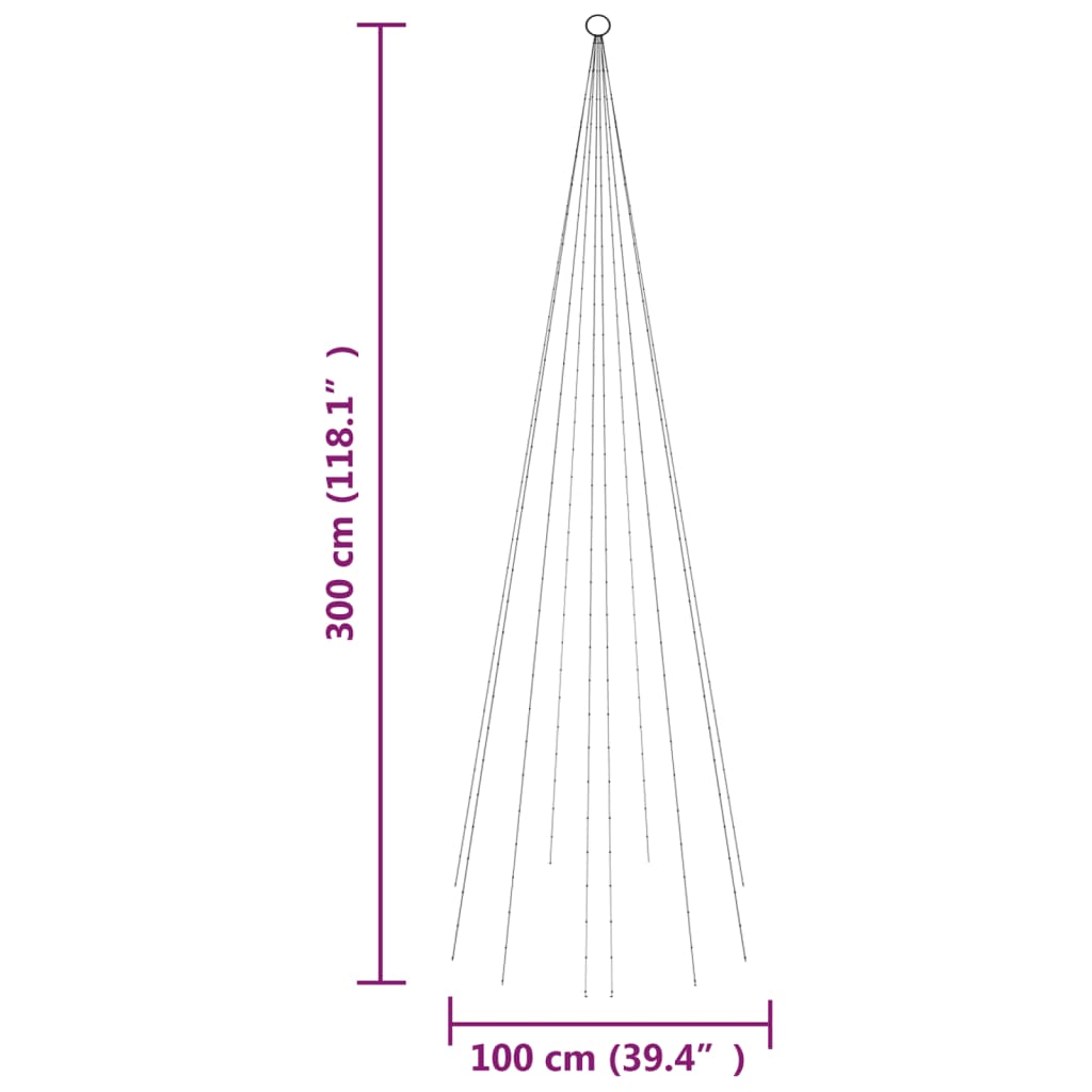 Joulukuusi lipputankoon 310 lämpimän valkoista LED-valoa 300 cm