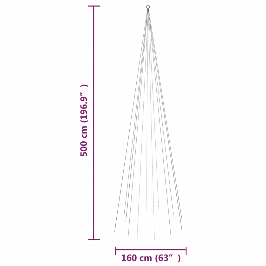 Joulukuusi lipputankoon 732 moniväristä LED-valoa 500 cm