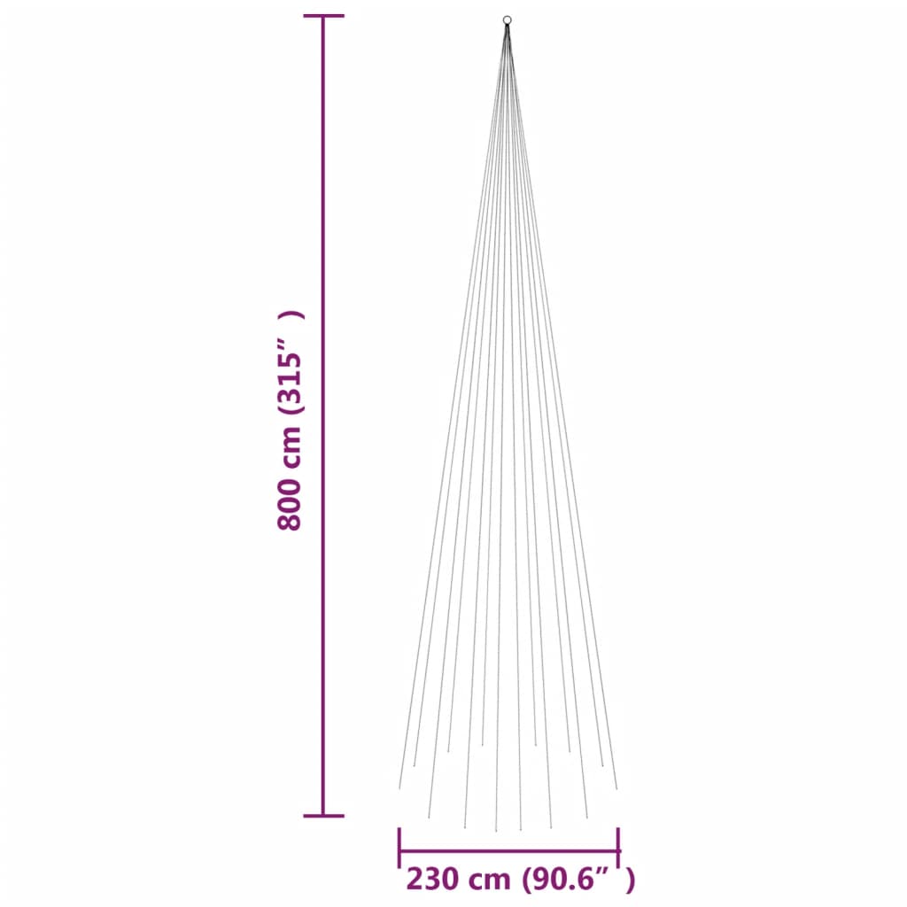 Joulukuusi lipputankoon 1134 lämpimän valk. LED-valoa 800 cm