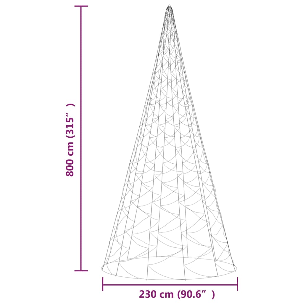 Joulukuusi lipputankoon 3000 sinistä LED-valoa 800 cm