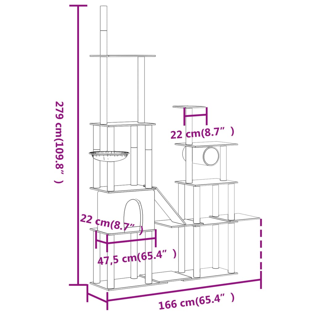 Kissan kiipeilypuu sisal- raapimispylväillä tummanharmaa 279 cm