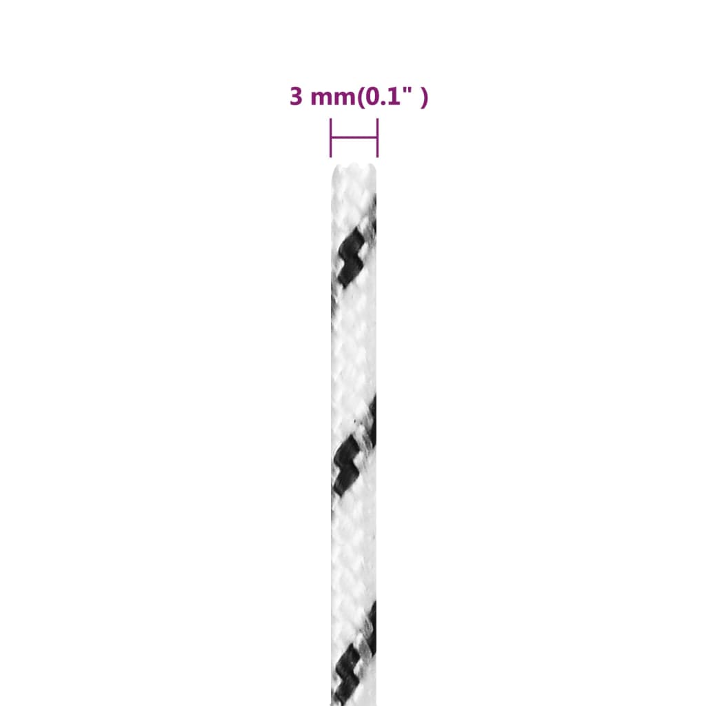 Punottu veneköysi valkoinen 3 mm x 25 m polyesteri