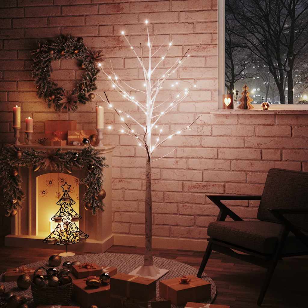 Valkoinen LED-koivu lämmin valkoinen 96 LED-valoa 180 cm