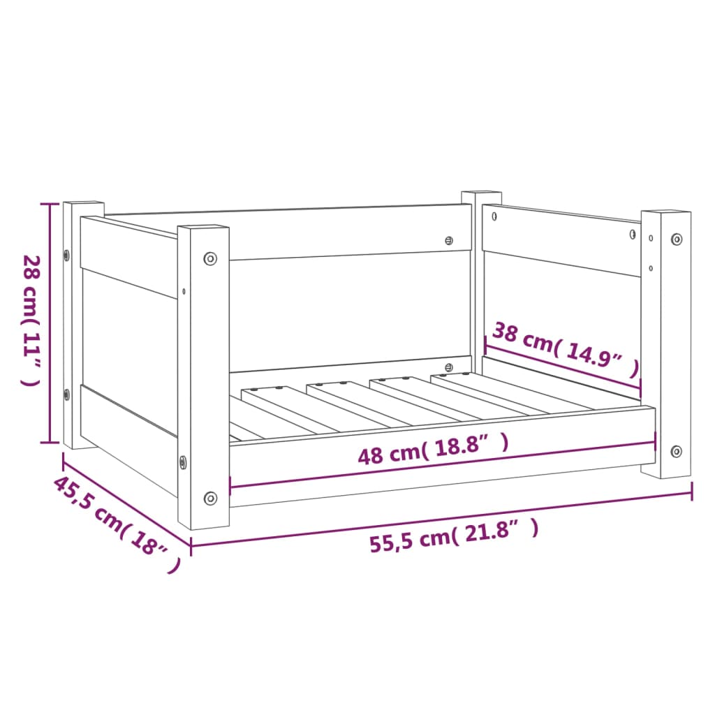 Dog bed gray 55.5x45.5x28 cm solid pine