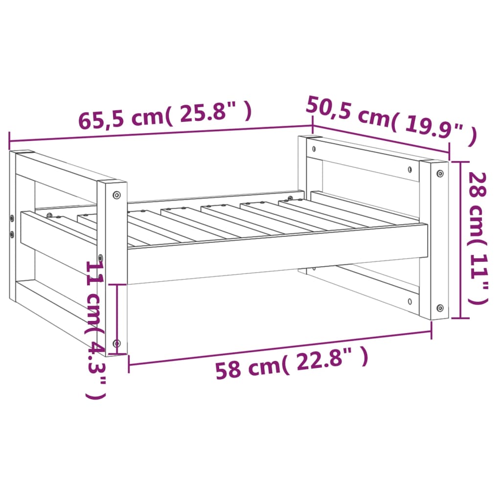 Dog bed gray 65.5x50.5x28 cm solid pine