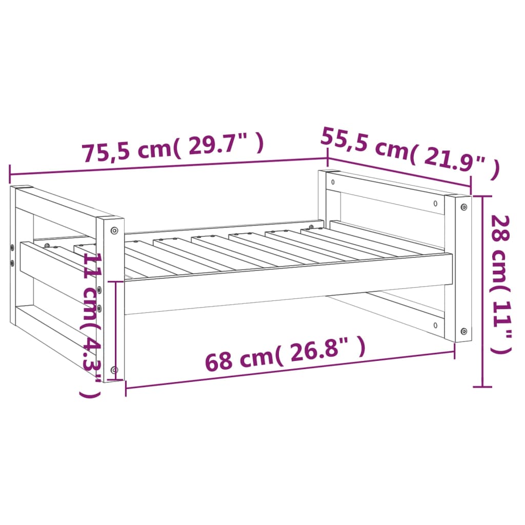 Koiransänky harmaa 75,5x55,5x28 cm täysi mänty