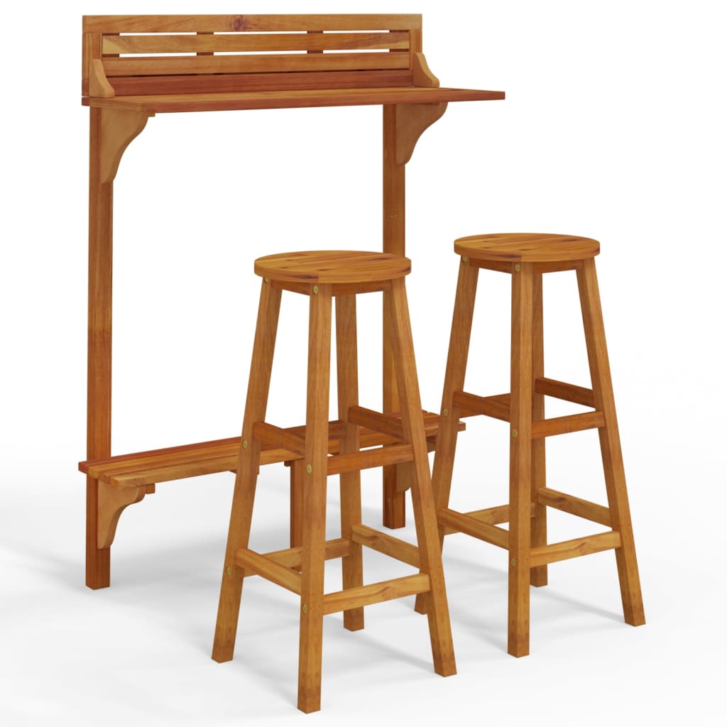 3-piece bar set for the balcony, solid acacia wood