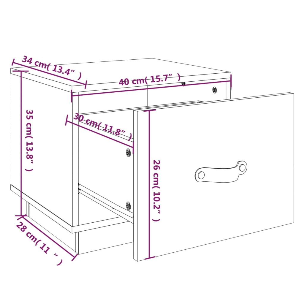 Yöpöydät 2 kpl harmaa 40x34x35 cm täysi mänty