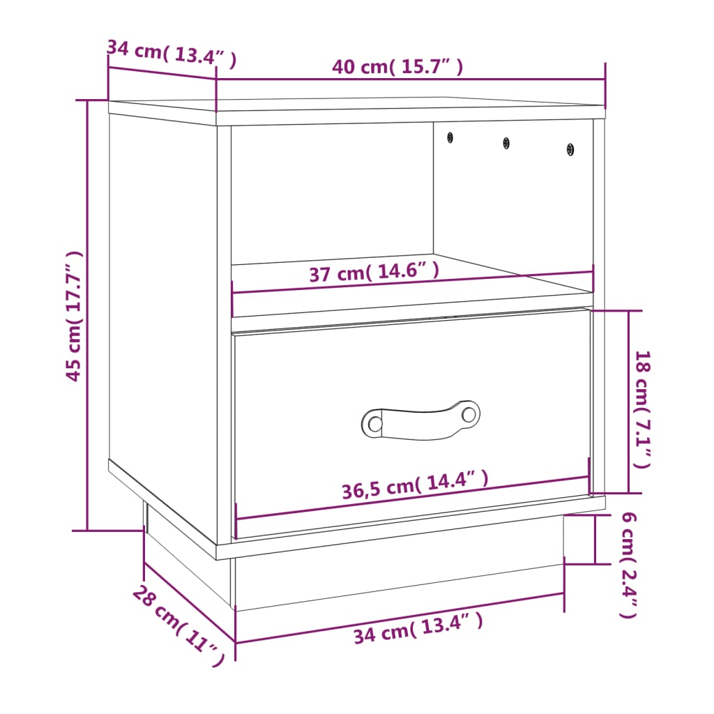 Yöpöydät 2 kpl harmaa 40x34x45 cm täysi mänty