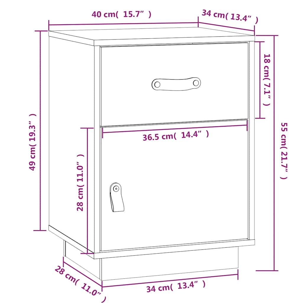 Yöpöydät 2 kpl harmaa 40x34x55 cm täysi mänty