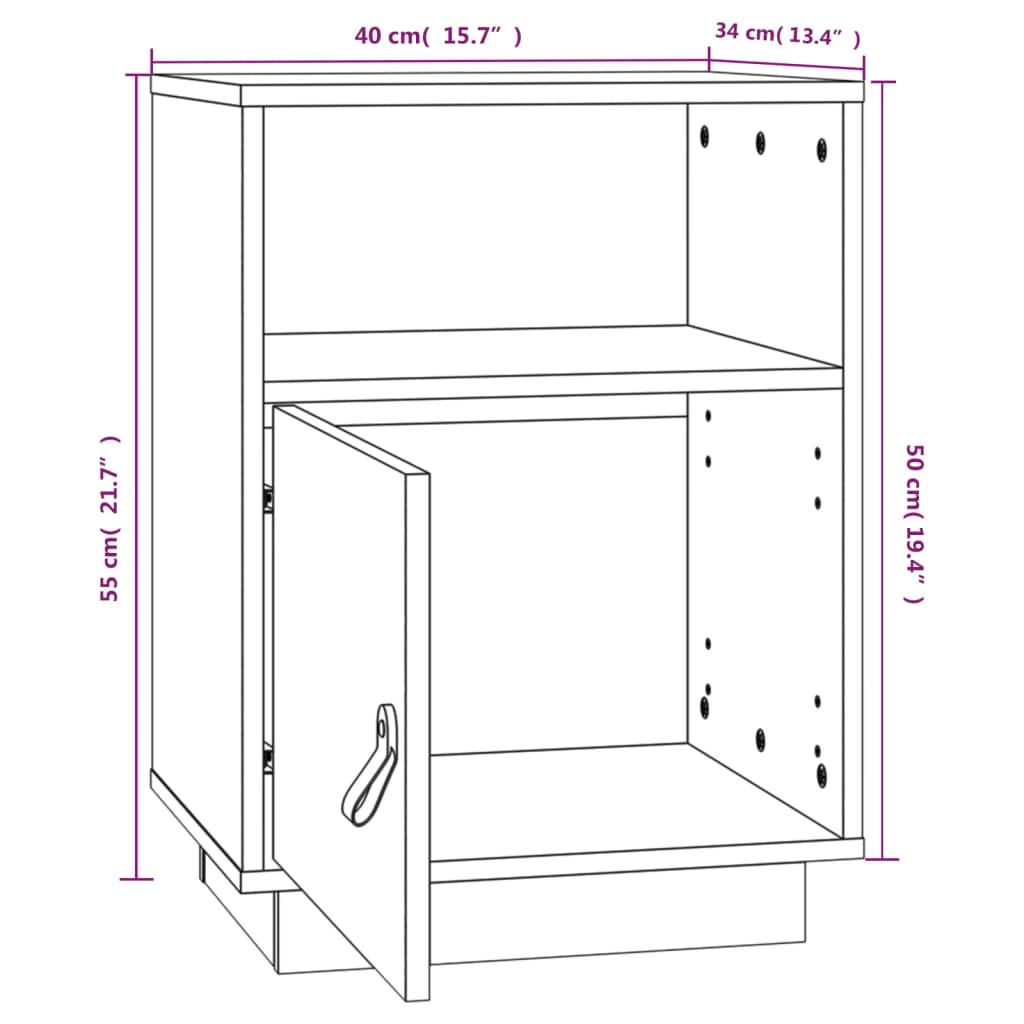 Yöpöydät 2 kpl harmaa 40x34x55 cm täysi mänty