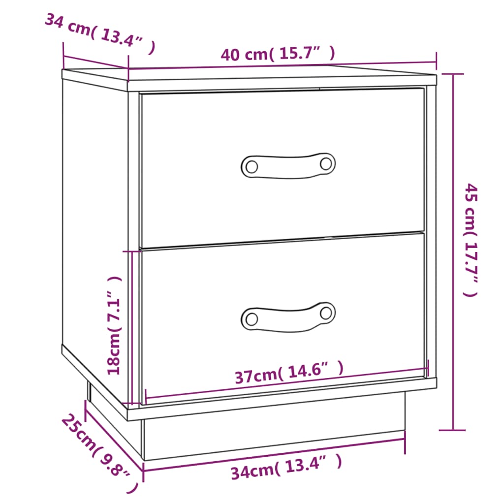 Yöpöydät 2 kpl harmaa 40x34x45 cm täysi mänty