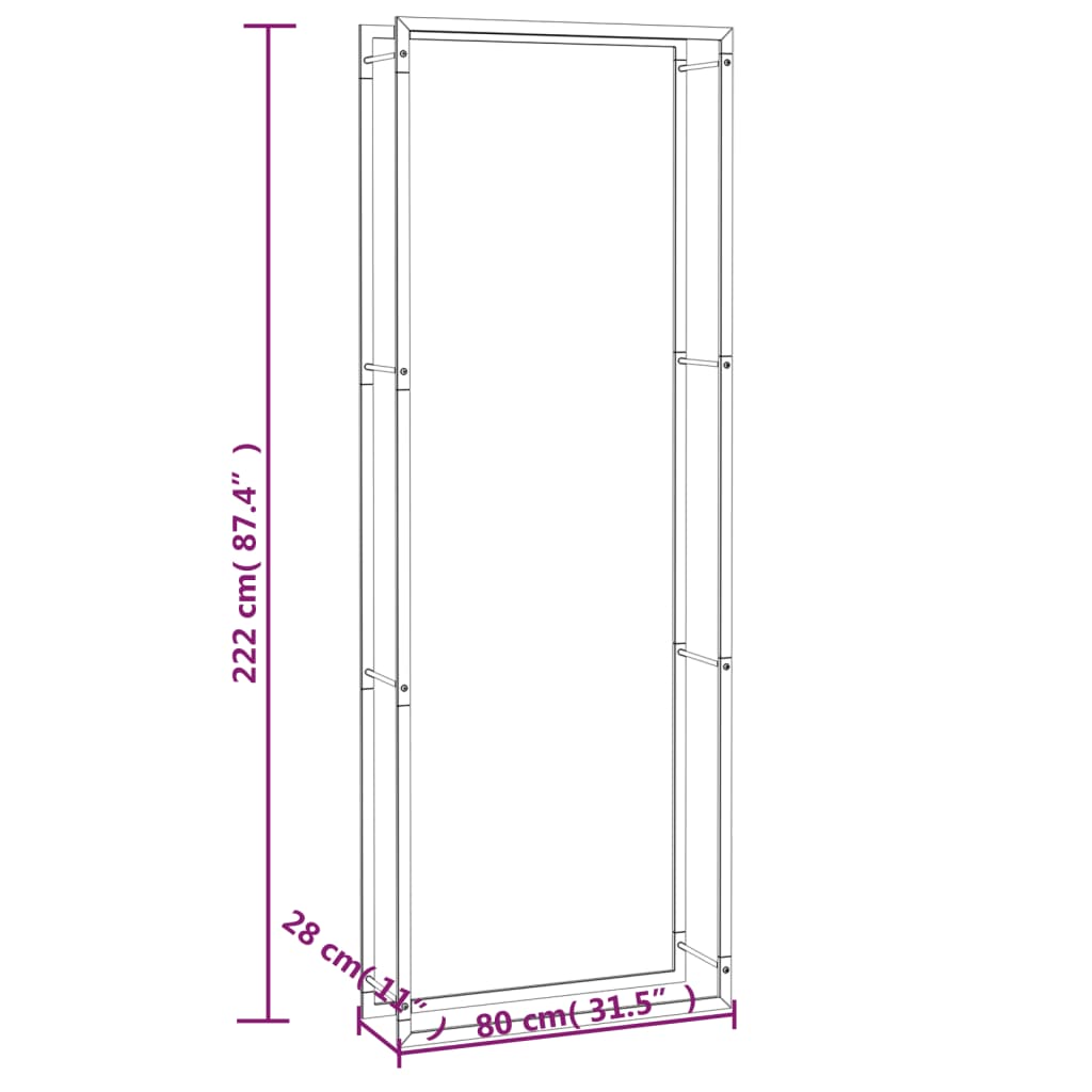 Polttopuuteline mattamusta 80x28x222 cm teräs