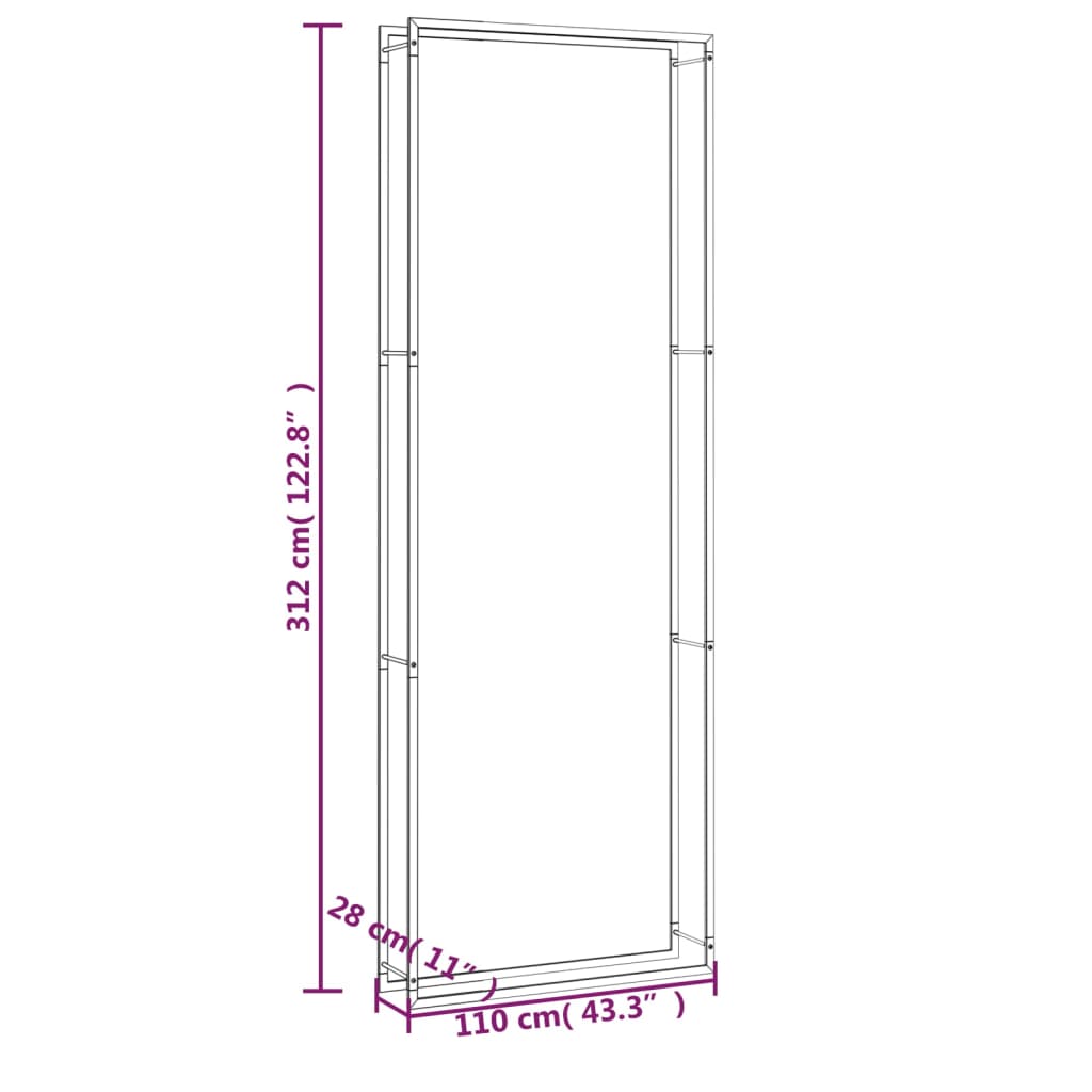 Polttopuuteline mattamusta 110x28x312 cm teräs