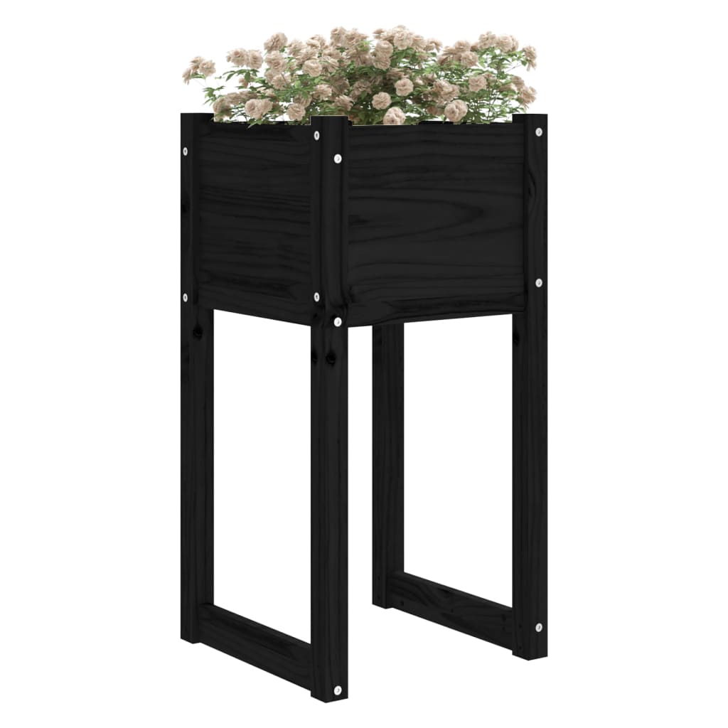 Flower box black 40x40x81 cm solid pine