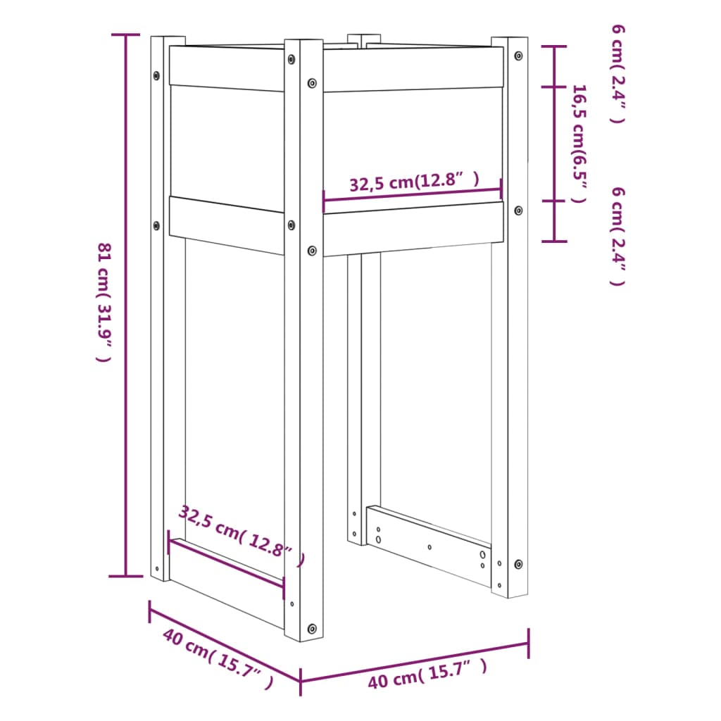 Flower box black 40x40x81 cm solid pine