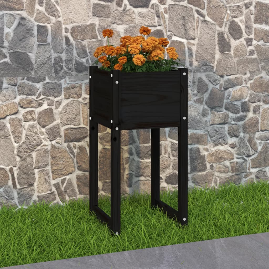 Flower box black 40x40x81 cm solid pine