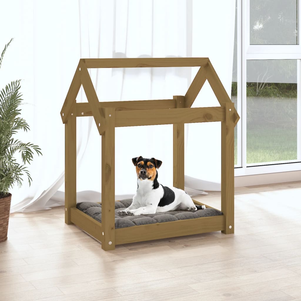 Dog bed honey brown 61x50x70 cm solid pine