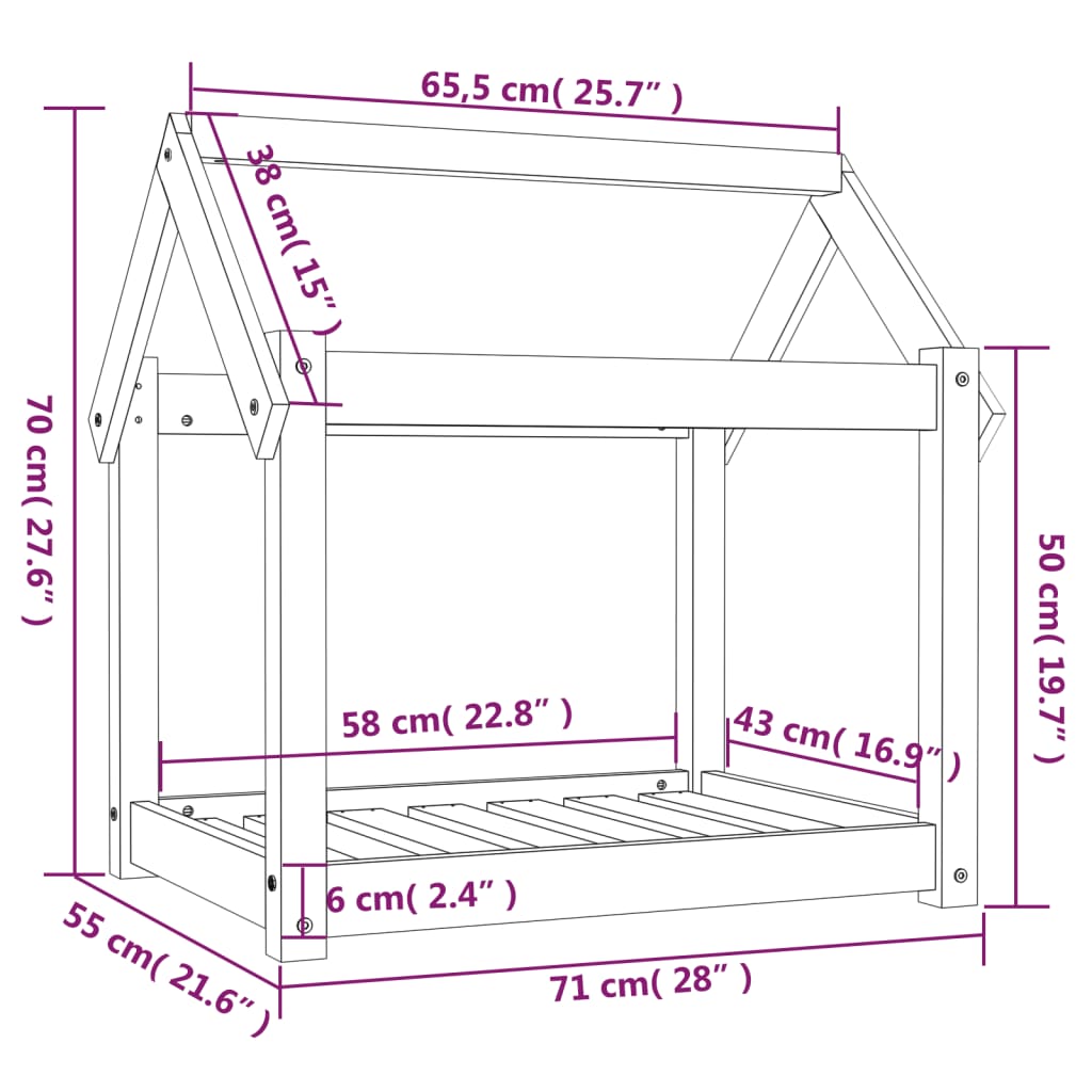 Koiransänky musta 71x55x70 cm täysi mänty