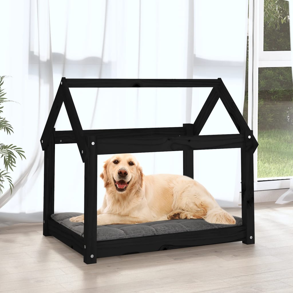 Dog bed black 81x60x70 cm solid pine