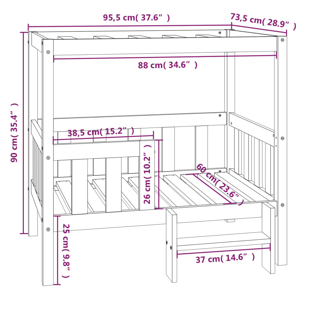 Dog bed gray 95.5x73.5x90 cm solid pine