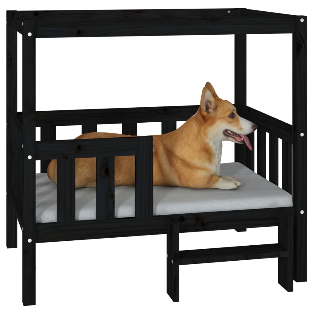 Dog bed black 95.5x73.5x90 cm solid pine