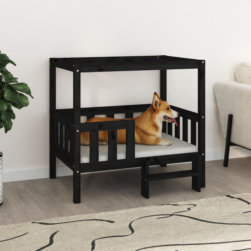 Dog bed black 95.5x73.5x90 cm solid pine