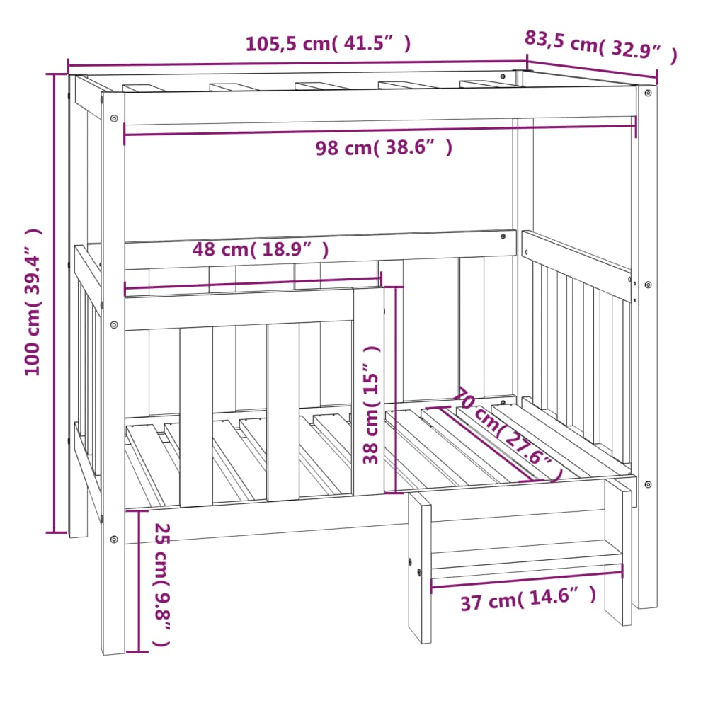 vidaXL Koiransänky hunajanruskea 105,5x83,5x100 cm täysi mänty