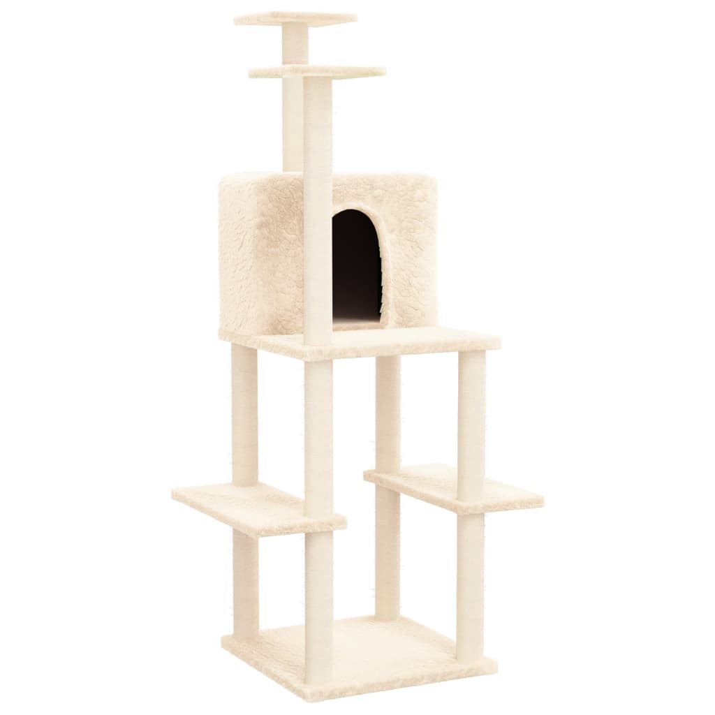 Cat climbing tree with sisal scratching posts cream 144.5 cm