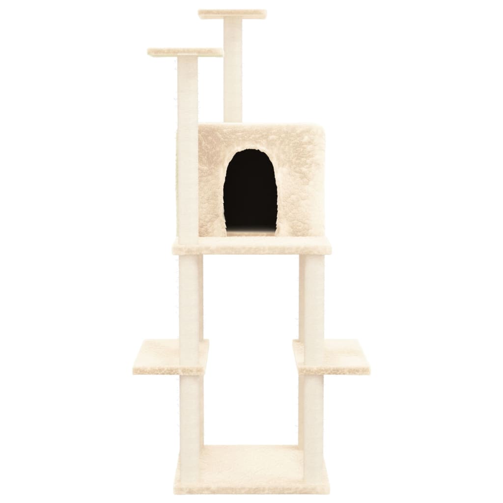 Cat climbing tree with sisal scratching posts cream 144.5 cm