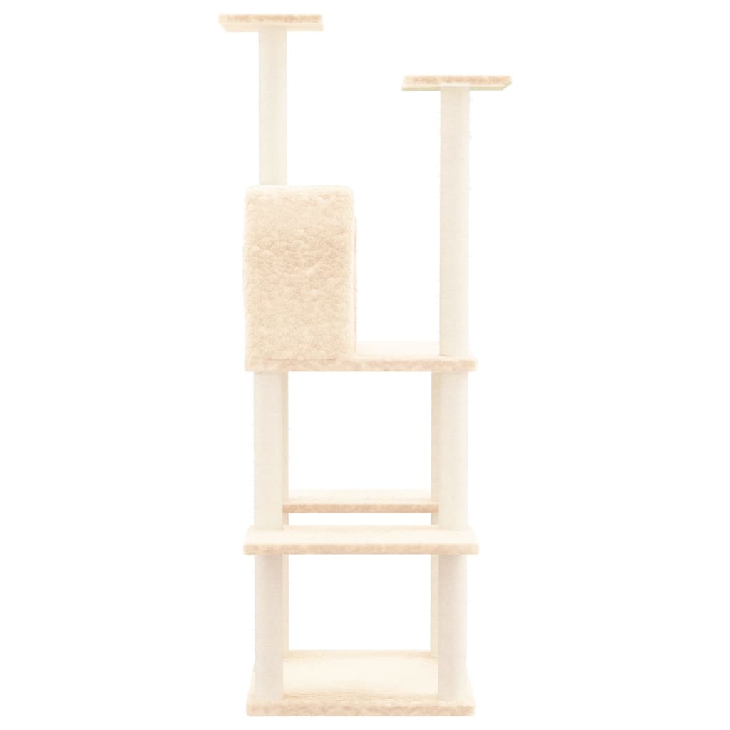 Cat climbing tree with sisal scratching posts cream 144.5 cm