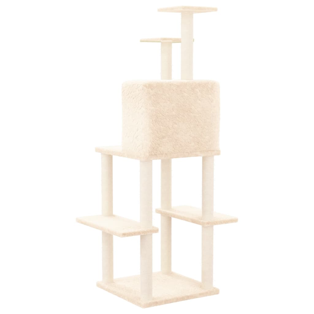 Cat climbing tree with sisal scratching posts cream 144.5 cm