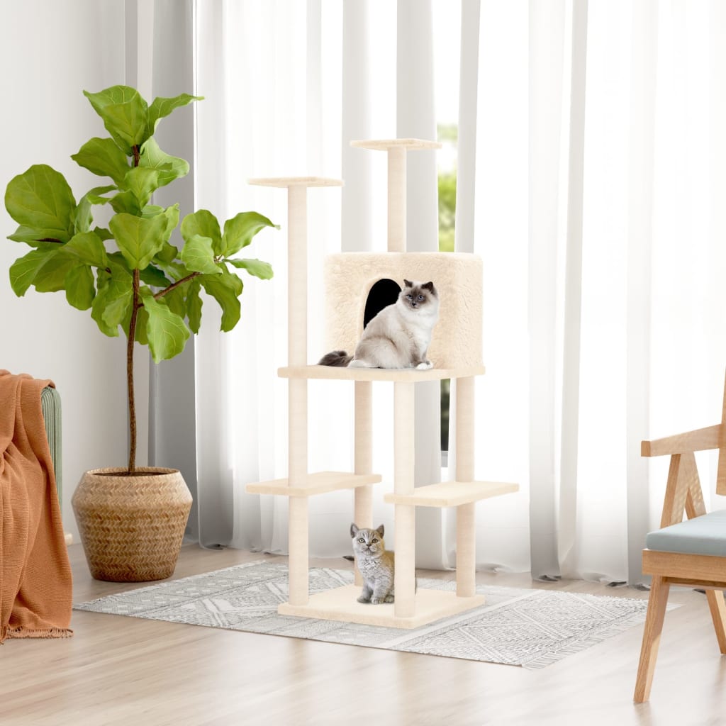 Cat climbing tree with sisal scratching posts cream 144.5 cm