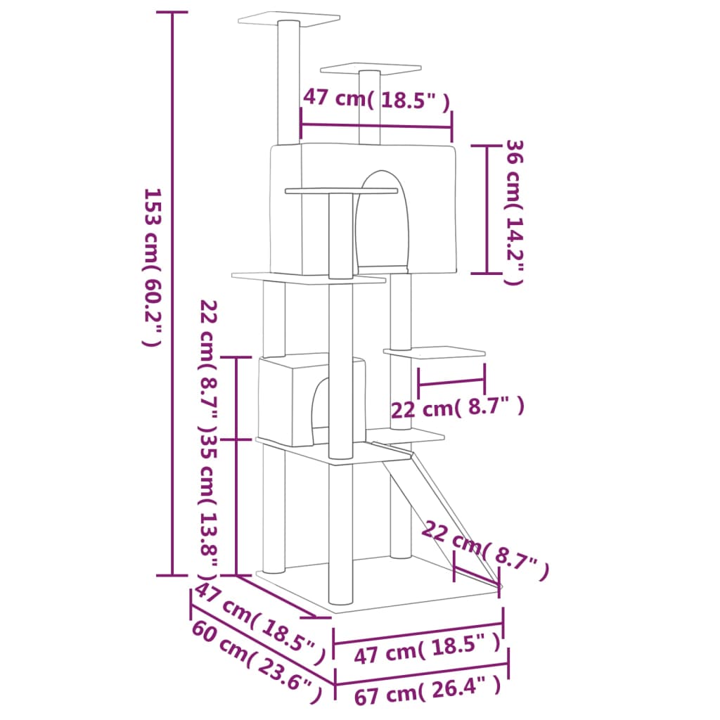 Kissan kiipeilypuu sisal- raapimispylväillä kerma 153 cm