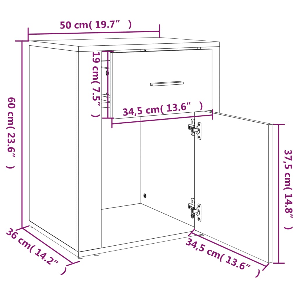 Yöpöytä betoninharmaa 50x36x60 cm tekninen puu